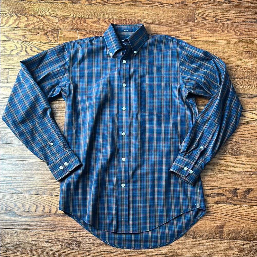 Lands' End Blue and Orange Casual Button Down Shirt